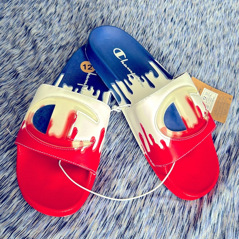 NWT Champion Slides in Red, White and Blue